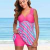 Женский купальник с бретелями, розовый купальник с наклонным рисунком и принтом, бикини, купальник-танкини