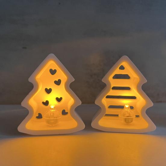 Christmas Tree Light Silicone Mold Handmade Xmas Tree Lamp Ornament Mold 4 Cavities Tree Crafts Epoxy Resin Gypsum Cement Casting Mold