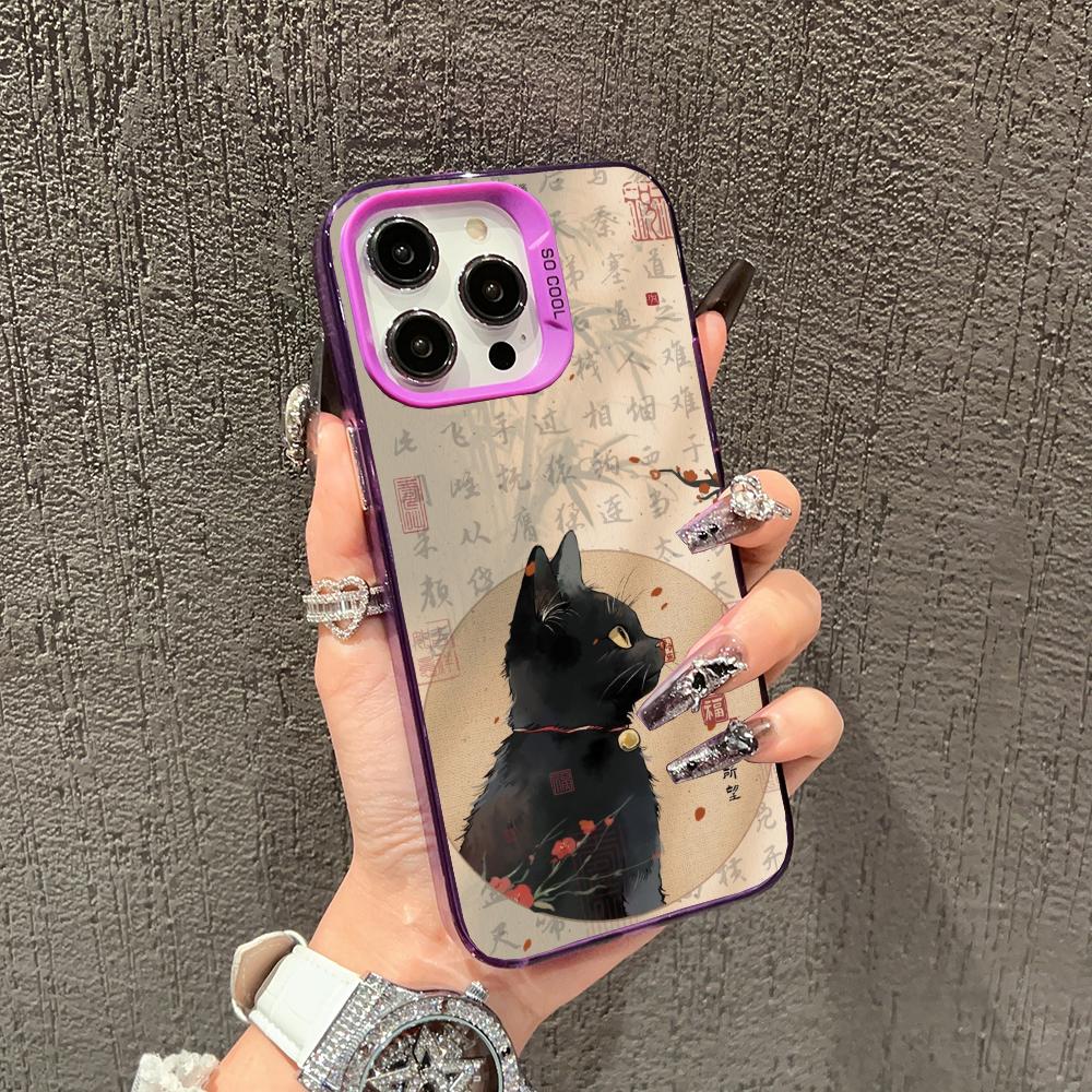 Модный чехол для телефона в национальном стиле с кошкой, подходит для iPhone 17 16 15 14 13 12 11 Pro/Max/Plus, противоударная задняя крышка