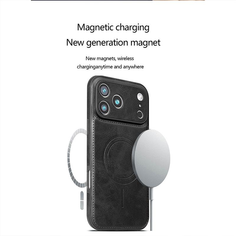 Retro Leather Magnetic Charging Case For iPhone 12 13 14 15 16 17 Pro Max Air 14 Plus Luxury Camera Protection Ultra Thin Cover