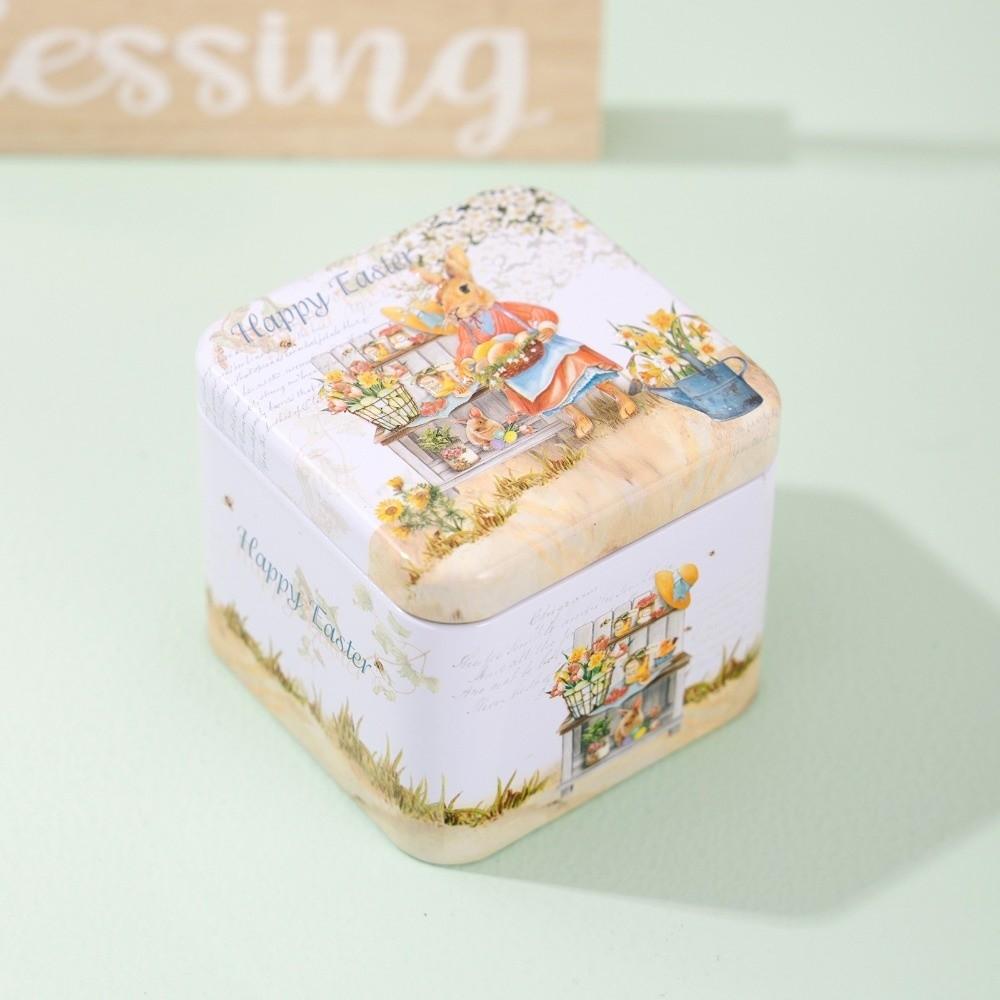 Empty Box Easter Gifts Box Square Shape Easter Egg Box Rabbit Tin Storage Box  Easter Party