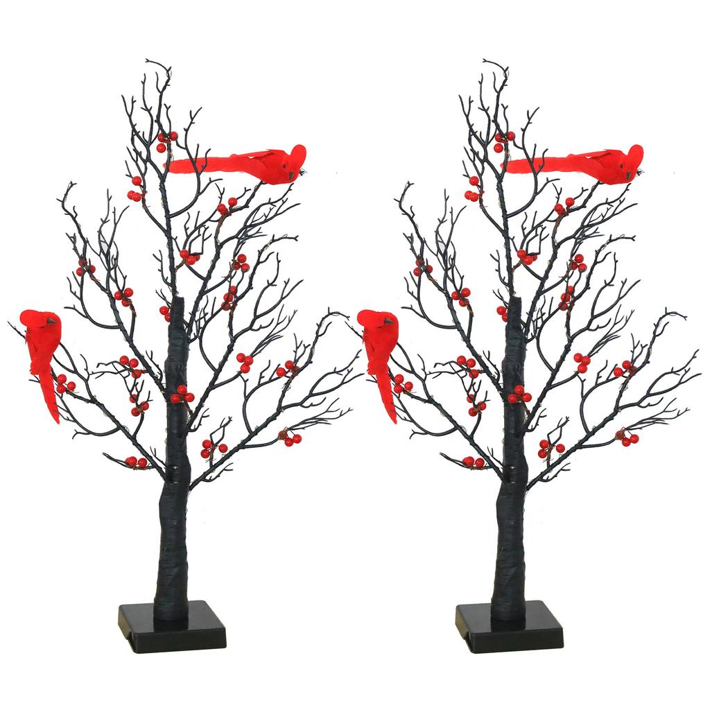 Vintage Glowing Tree with Cardinals with Red Berry and Bird LED Christmas Red Berry Tree Light for Christmas Home Party Wedding