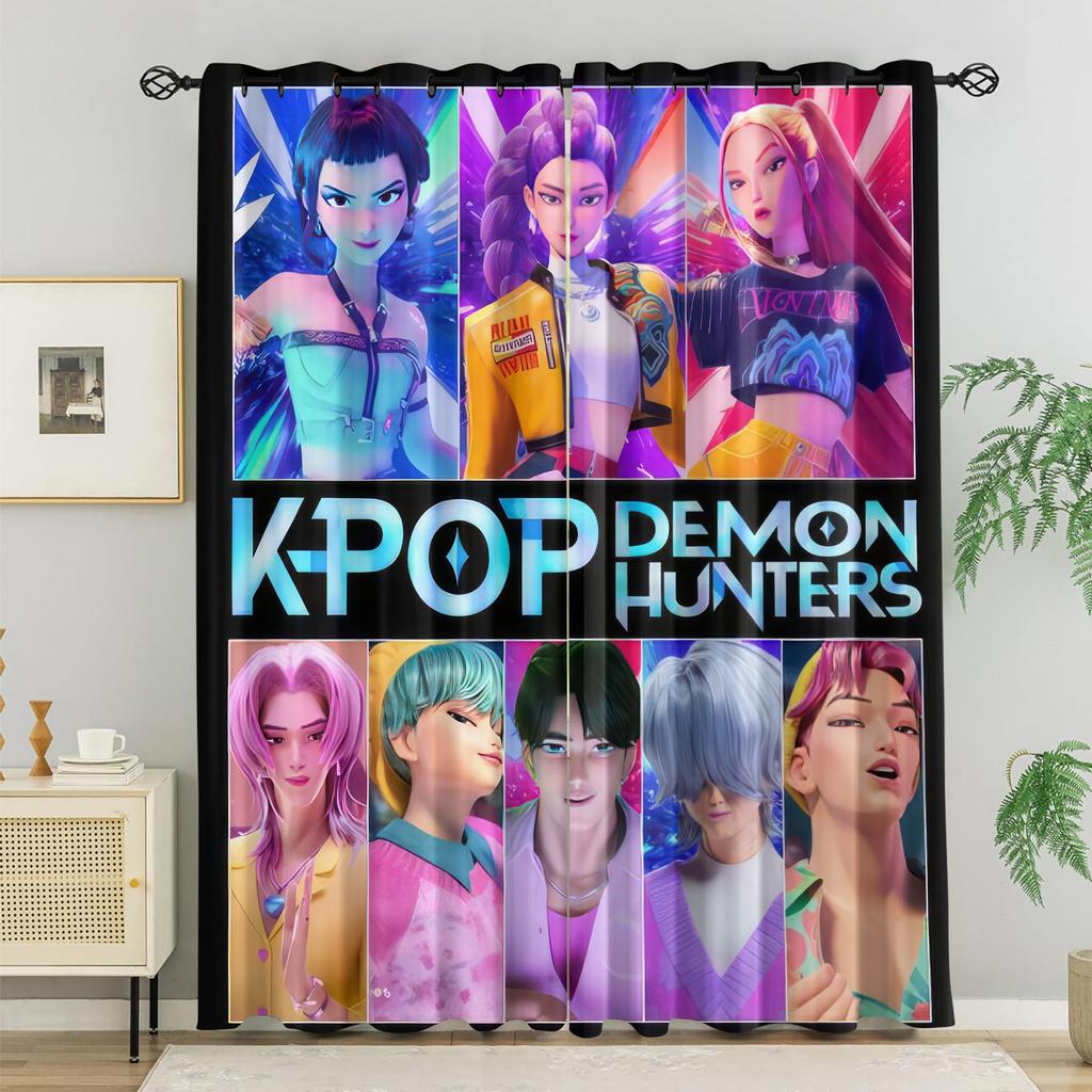 2 шт. Шторы Блэкаут с принтом K-Pop Охотники на Демонов, Подходят для Спальни, Гостиной, Кабинета, Офиса, Ванной Комнаты, Машинная Стирка