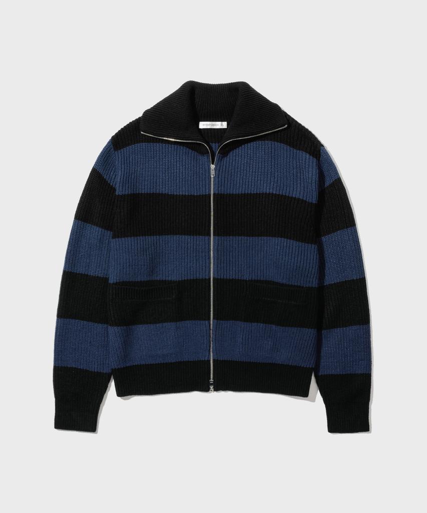 INTEMPOMOOD Block Color Zip-Up Knit_Blue & Black