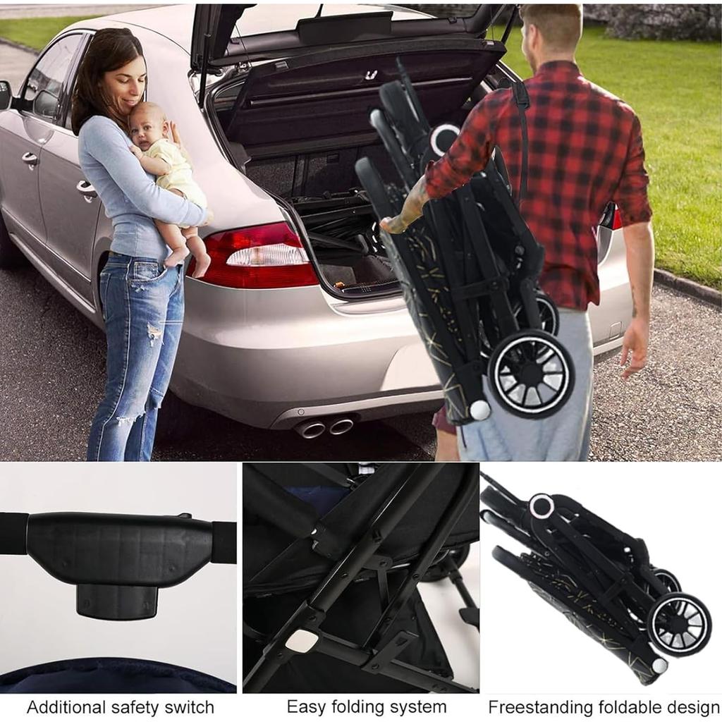 Легкая детская коляска с большим капюшоном, двойным тормозом, дорожная коляска для самолета, складывающаяся одной рукой, для положения сидя и лежа