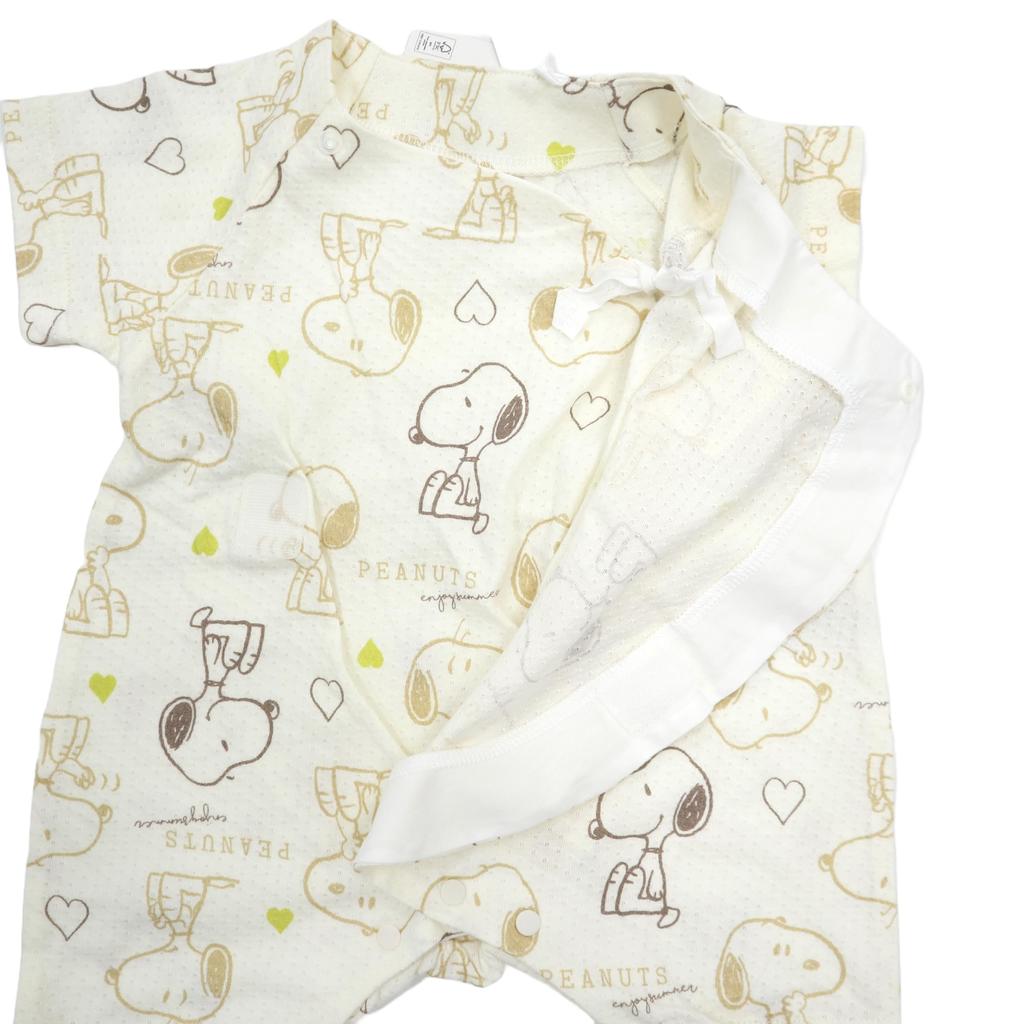 Snoopy Mesh Jersey Print Short Sleeve Front Opening Baby Clothes for Boys and Girls 215152618 [TAKIHYO] Pre-all All-over Off-White 50-60
