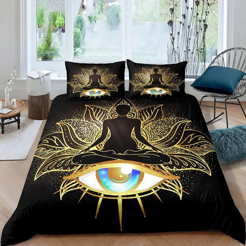 Hamsa Hand Bedding Set Boho Mandala Duvet Cover Set Black Gold Bohemia Bed Set Fatima Hand Bed Linen Lucky Hand Quilt Cover