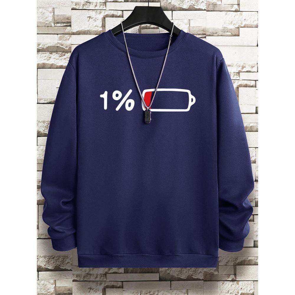 Срочно для зарядки 1% Забавный принт Мужская одежда Pattern Свободный свитшот Новый большой размер с длинными рукавами Уличный женский