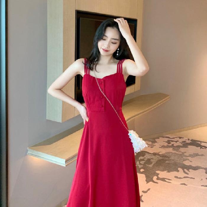 Women's 2025 Summer Little Black Slit Dress - French Retro Bellflower Style, Over-the-Knee and Fitted Waist