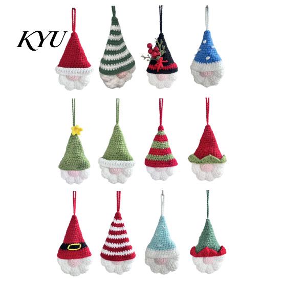 Faceless Gnome Decorations Hand Crochet Christmas Ornaments, Knitted Hanging Decorations, Small Tree Charms Yarn Elf Pendants for Home Door Car Decor