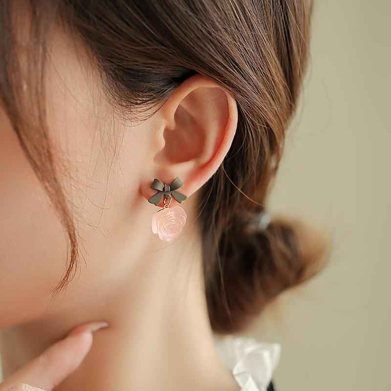 Женские ювелирные изделия, серьги с бантом, милый дизайн, серьги-капли с розовым цветком для женщин, подарки на вечеринку