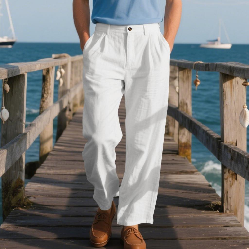 Men's Linen Casual Pants, Loose Straight Business Suit Trousers