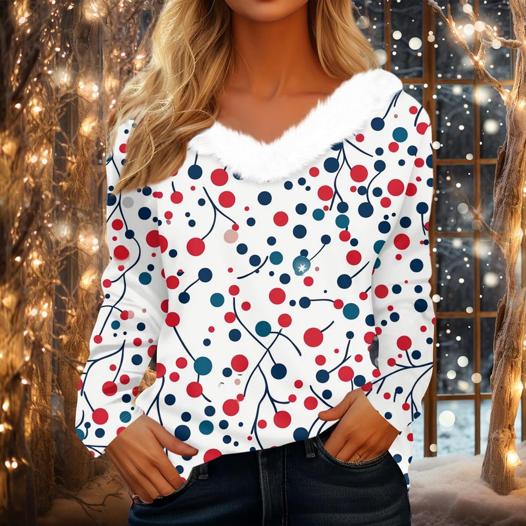 Long Sleeve Shirts For Women Cute Tops Christmas Prints Tees Blouses Casual Plus Size Basic Tops Pullover