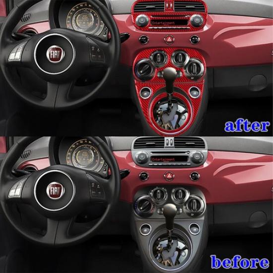 11Pcs Red Carbon Fiber Interior Central Console Cover Trim For Fiat 500 Type A