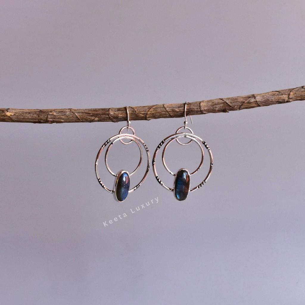 Natural Labradorite dangler earrings, Sterling silver oxidized handmade jewelry For women, Healing gemstone statement jewelry gift for her