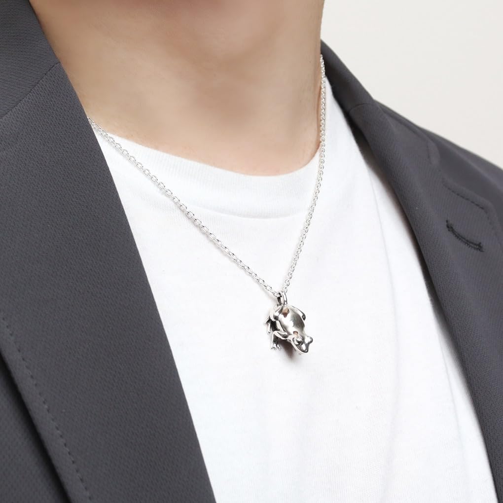 Gin No 3D Frog Green Frog Necklace with Chain Silver 925 Frog Miniature Lucky Charm Work Luck Exquisite Unique Pendant Motif [Shinjuku Kura] Men's