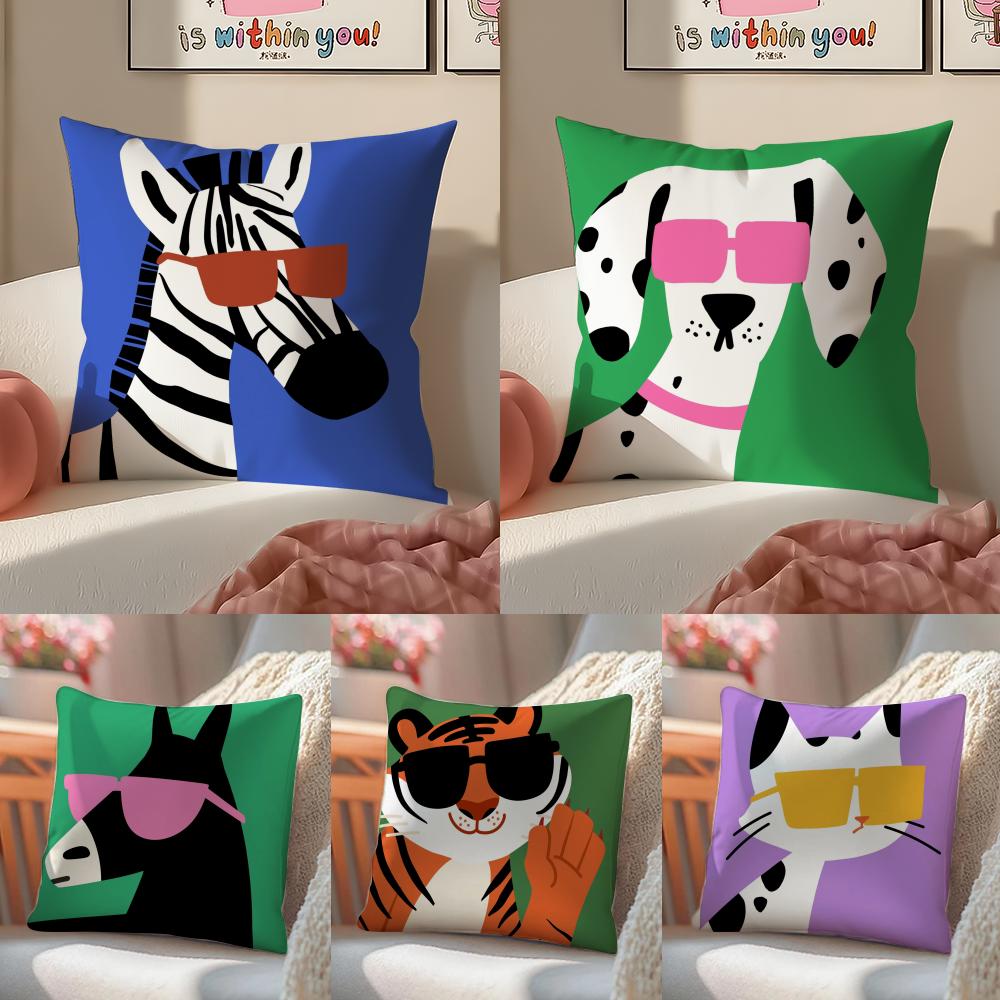 Funny And Fun Pictures Of Happy Animals Cushion Cover Linen Pillowcase Cover Soft Decor for Sofa Home Room