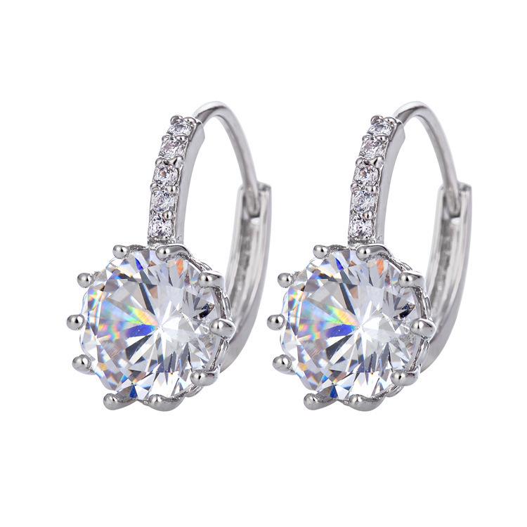 Korean Multi-Color Round Diamond Zircon Earrings: Elegant, Simple, and Luxurious Design for Women