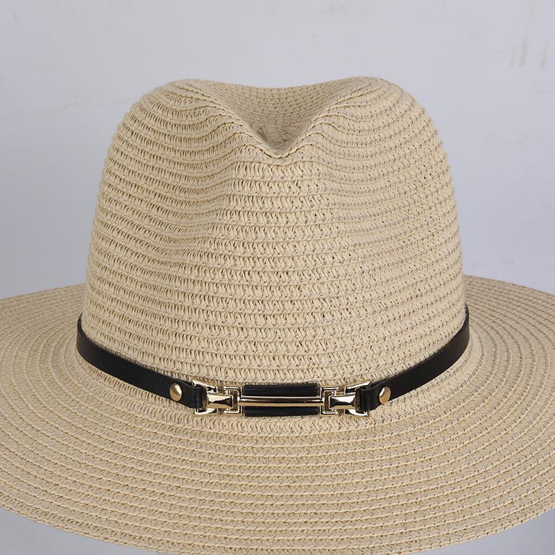 Ретро европейская и американская соломенная шляпа с кожаной пряжкой и креативным декором шляпной ленты