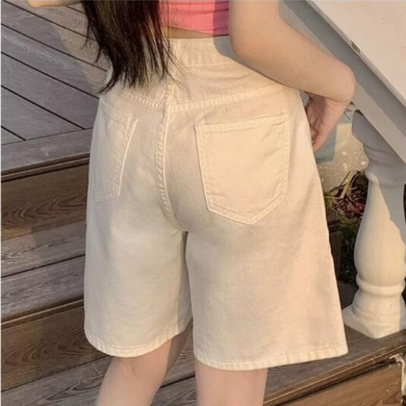 New Arrivals Open Run Women Ivory Classic Cotton Denim Shorts White Tone