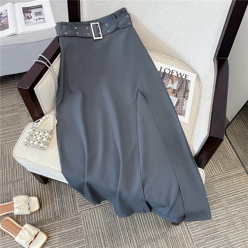 Long Black Skirt Women Streetwear High Waist A-line Belt Slim Irregular Split Sexy Goth Maxi Skirt Autumn Fashion