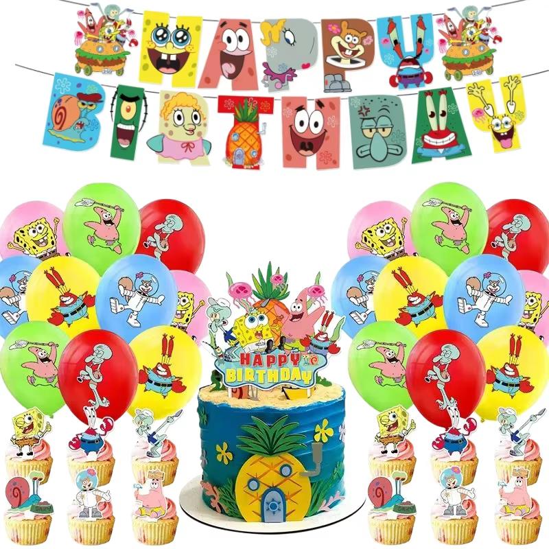 Cartoon Sponge-Bobs Party Favors Bracelet Keychain Stickers Goody Bags Fillers Carnival Prizes Kids Party Gift Birthday Supplies 5