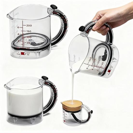 Регулируемая мерная чашка 4-в-1 с эргономичной ручкой, дно с толкателем, мерная чашка с двойной шкалой для приготовления пищи