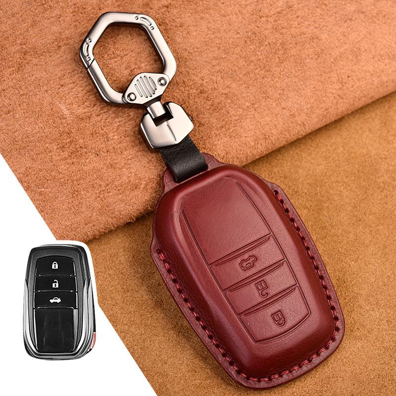 Leather Car Key Case Cover Fob for Toyota Chr C-hr Land Cruiser 200 Avensis Auris Corolla Smart Keychain Shell Accessories Ring
