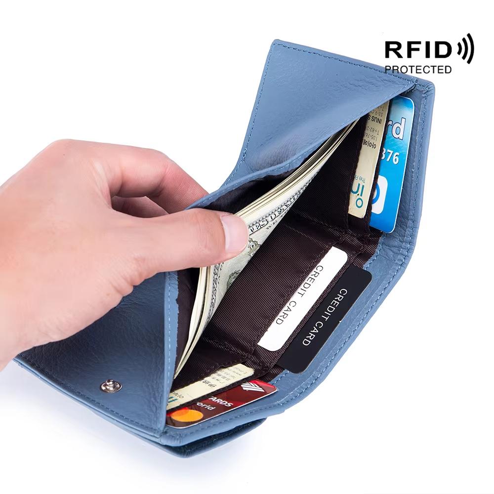 RFID Женские Кошельки из Натуральной Кожи Маленькие Женские Портативные Сумки из Коровьей Кожи Держатель для Карт Женский Сумка для Денег с Отделением для Монет