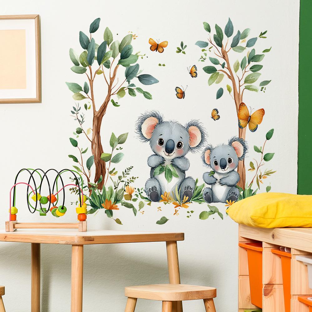2 шт. Мультяшная коала бабочка зеленые листья спальня гостиная дом фон украшение наклейки на стену