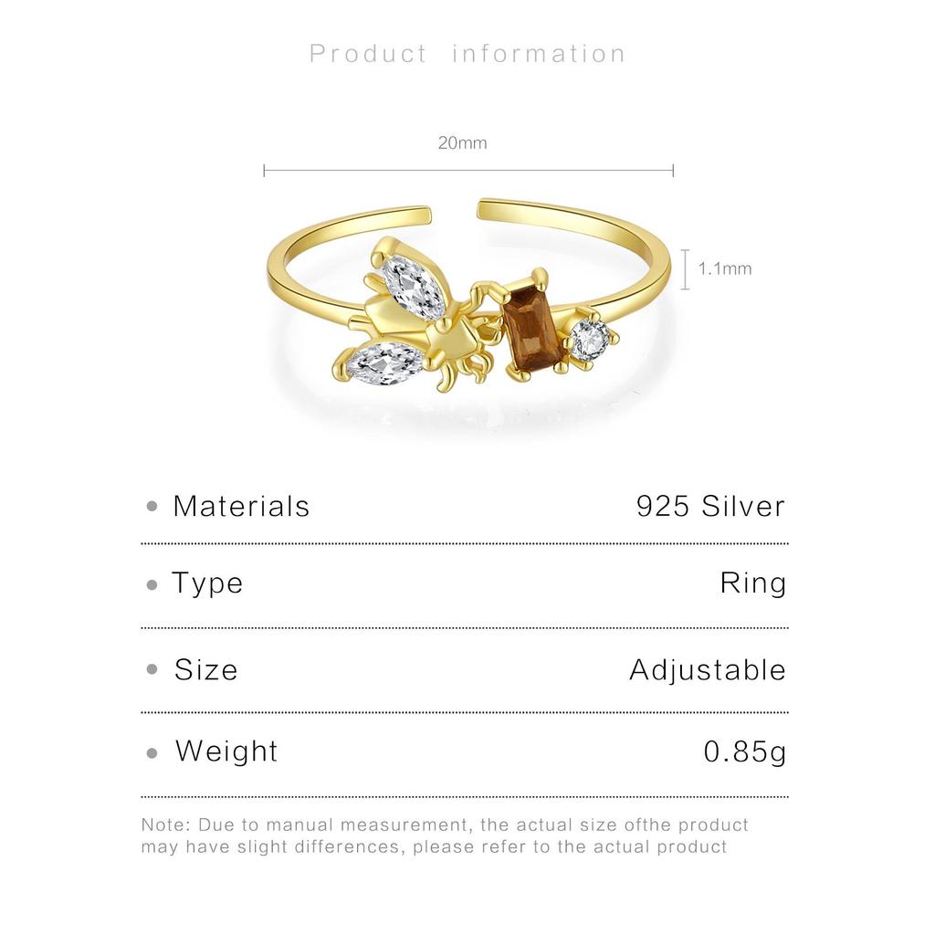 ANDYWEN Стерлингового Серебра 925 Пчелы Регулируемое Кольцо Женские Ювелирные Изделия Животных Легкие Ювелирные Изделия Для Свадьбы Ювелирные Изделия