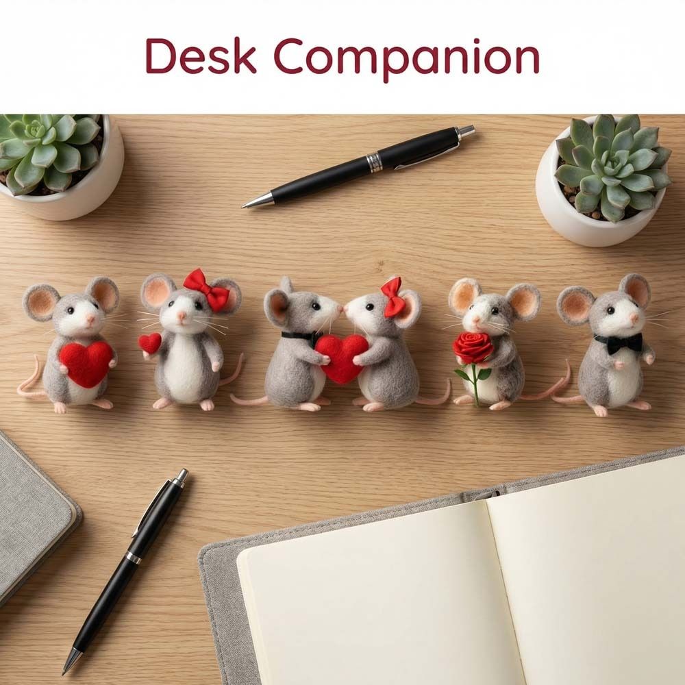 Handmade Felt Mouse Ornaments Mini Size Valentines Day Decor Anniversary Gift