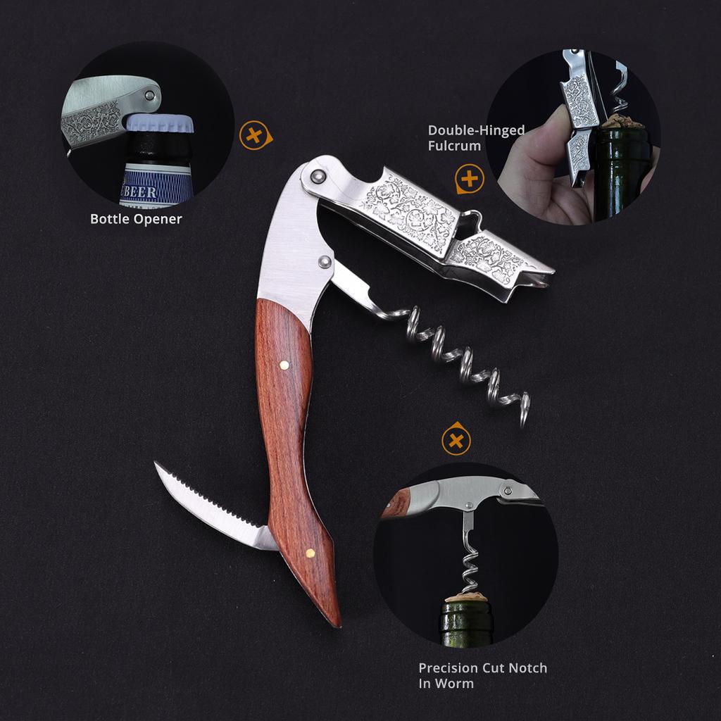 Профессиональный штопор для официантов, винный ключ с эргономичной деревянной ручкой, открывалка для пивных бутылок и резак для фольги