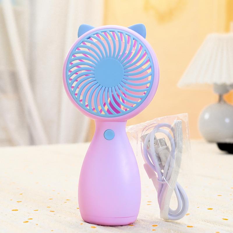 Мини Портативный Ручной Вентилятор с Кошачьими Ушками, Перезаряжаемый через USB, с Тремя Регулируемыми Режимами Сильного Ветра