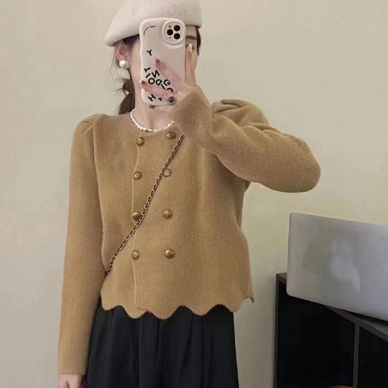 Двубортный узор с волнистым краем для осенне-зимнего трикотажа, темпераментный кардиган, трикотажный жакет для женщин