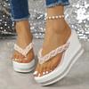 Fashion Pearl Wedge Sandals for Women Fashion Clip Toe Sandals Chunky Platform Slippers Woman Summer Thick Sole Beach Shoes Flip Flops