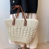 Женская летняя соломенная тканая сумка через плечо с ручкой сверху, модная пляжная большая вместительная вязаная сумка-тоут для покупок