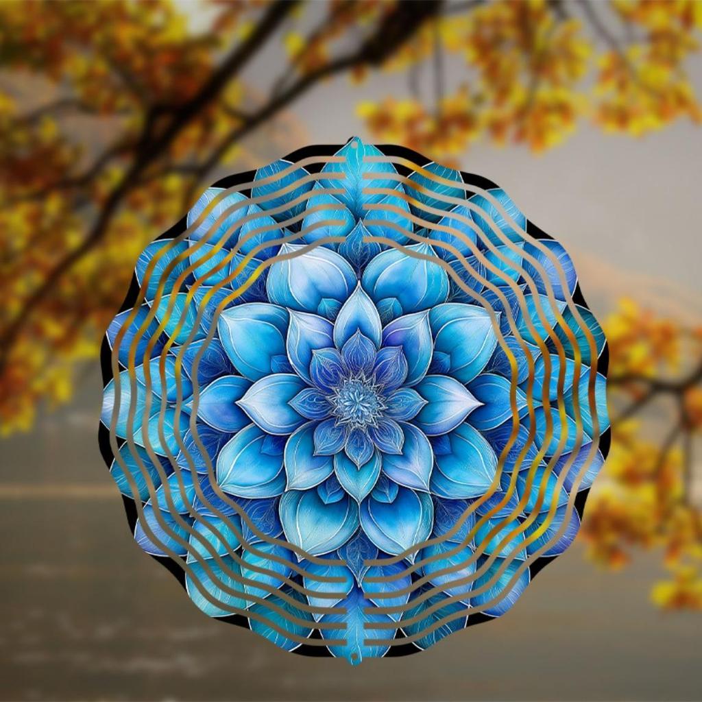 1pc 10-Inch Hanging Wind Chime, Mandala Flower Theme Pattern, with 360° Rotating Hook Art Wind Chime