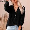 Women's Fashion Casual Solid Color Print Spring Fall Long Sleeve V Neck Pullovers & Long Sleeves