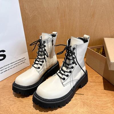 Модные черные ботинки на платформе женские 2024 года, новые ботинки Chelsea на молнии со шнуровкой, ботильоны для мотоциклистов, весенние и осенние одинарные ботинки