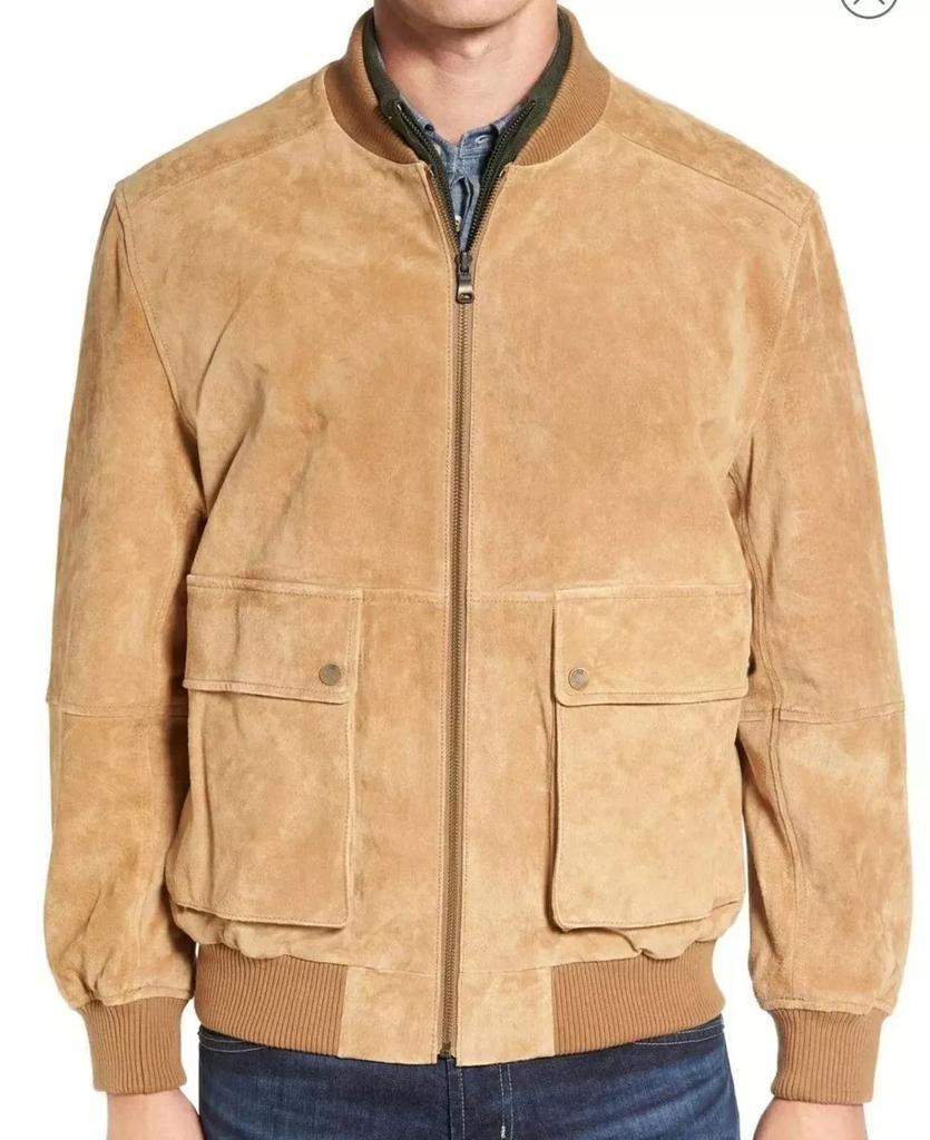 New Men Jacket Suede Beige Genuine Lambskin Real Leather Handmade Lambskin Soft Stylish