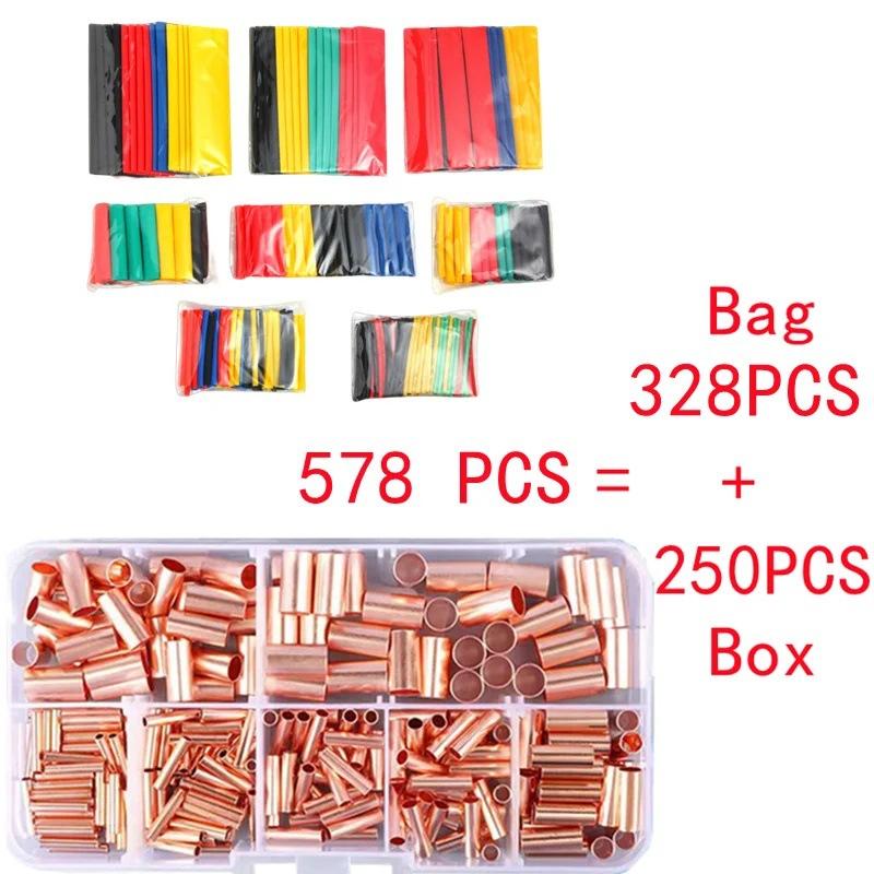 125/250/414/578Pcs Non Insulated Electrical Butt Terminal Assortment Kit Wire Ferrules Set 7 Size Copper Crimp Connector