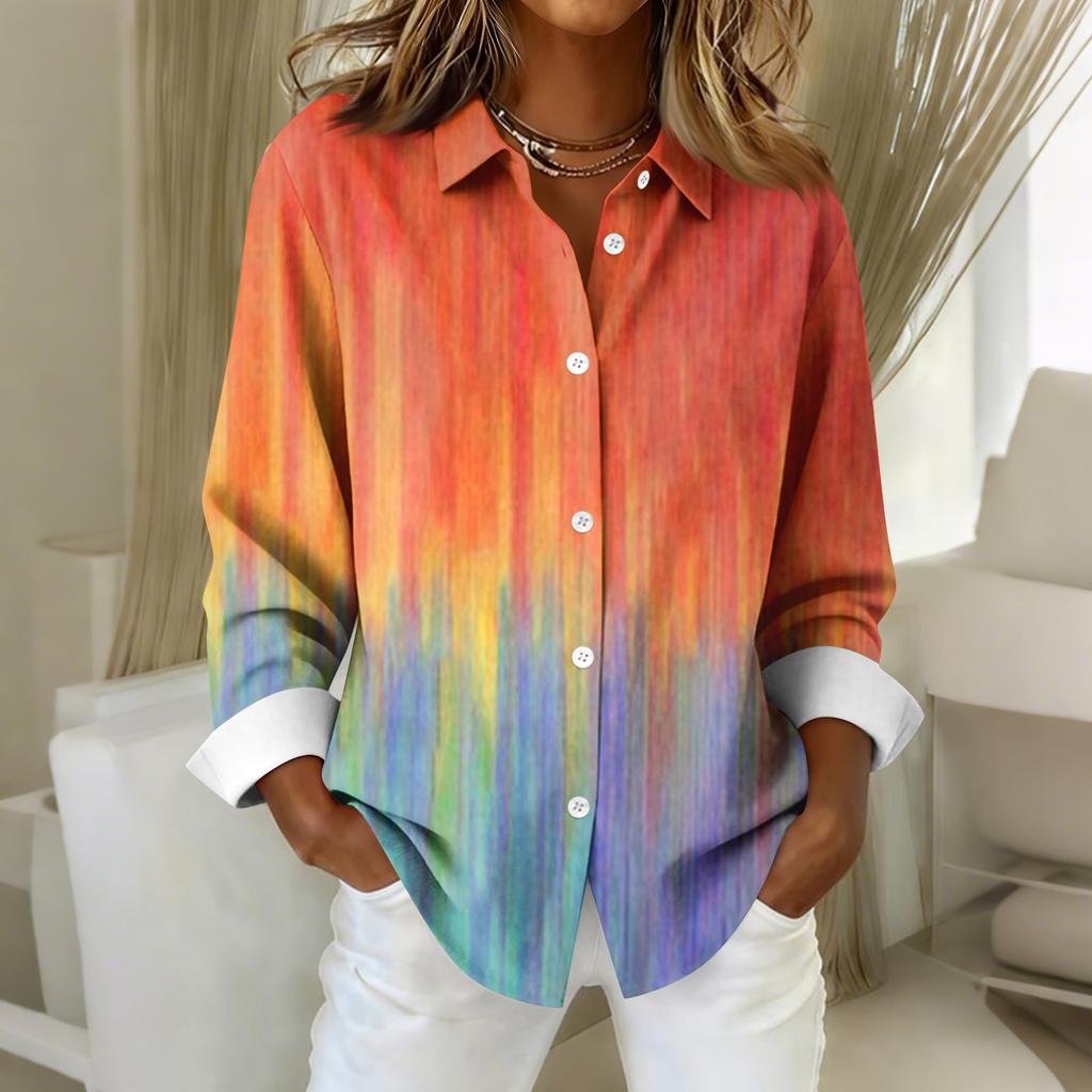 Женская рубашка-блузка с рождественским принтом и пуговицами, длинный рукав, повседневный базовый рубашечный воротник, обычный топ