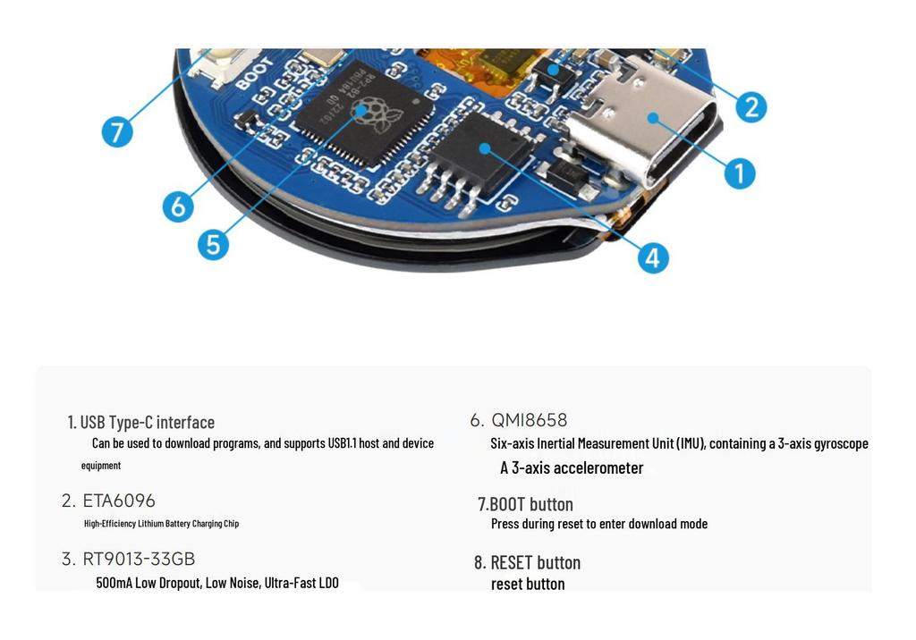 MicroSnow RP2040 Dev Board with 1.28" Round LCD & Sensors for MicroPython