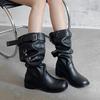 Fashion Women Boots Designer 2025 New Winter Shoes Mid Calf Boots Pleated Elegant Fashion Party Brand Woman Chelsea Goth Botas Mujer