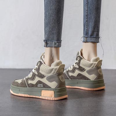 Женская спортивная обувь осень и зима толстая подошва цветные блоки доска обувь новая коллекция бархатная повседневная обувь