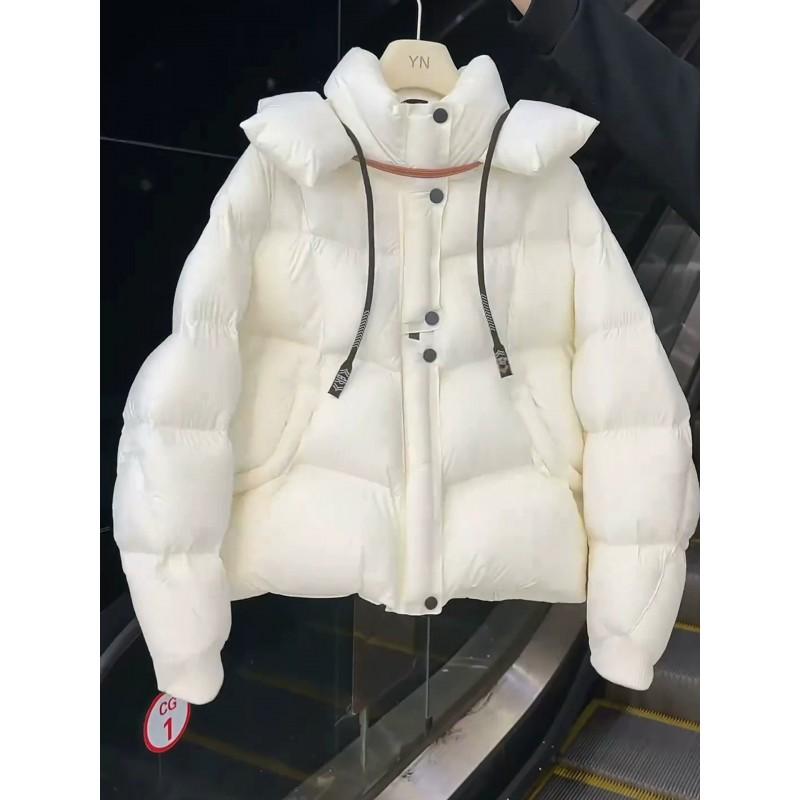 Womens Short Puffer Coat Winter Warm Hooded Cotton Jacket Loose Fit Casual Outerwear