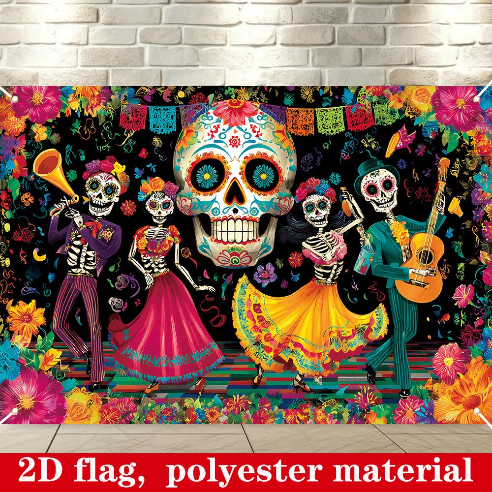 2D flat 1-piece background for the Day of the Dead, size 180 x 43.31 inches | Mexican Halloweenzyc