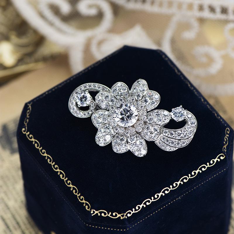 Wuiha 100% 925 Sterling Sliver Lab Sapphire High Carbon Diamond Gemstone Flower Brooch Brooches Corsage Cocktail Fine Jewelry