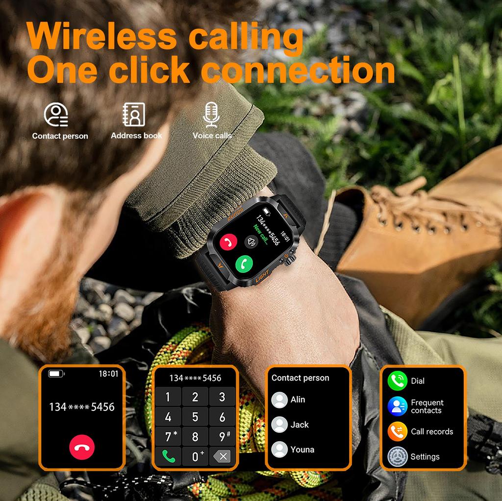 QTLLBT Sports Smartwatch, Built-in Flashlight, More Than 100 Activity Modes, Call and Message Reminders